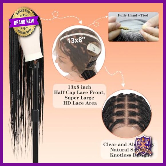 Knotless Box Braid Wig 36 Inch HD Lace Front Synthetic Human Hair Blended main image 5